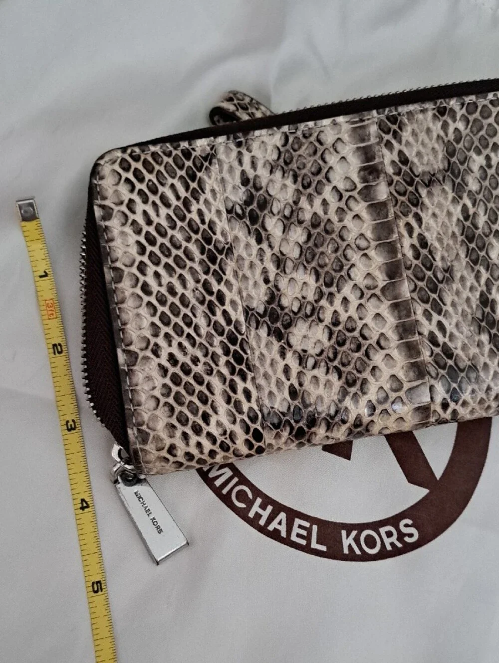 Michael Kors Snake-Print Zip Wallet/ Smartphone Wristlet in Beige and Black